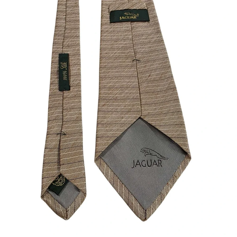 JAGUAR Striped Necktie Brown Gold‎ Tan Silk Blend Men's Formal Fashion